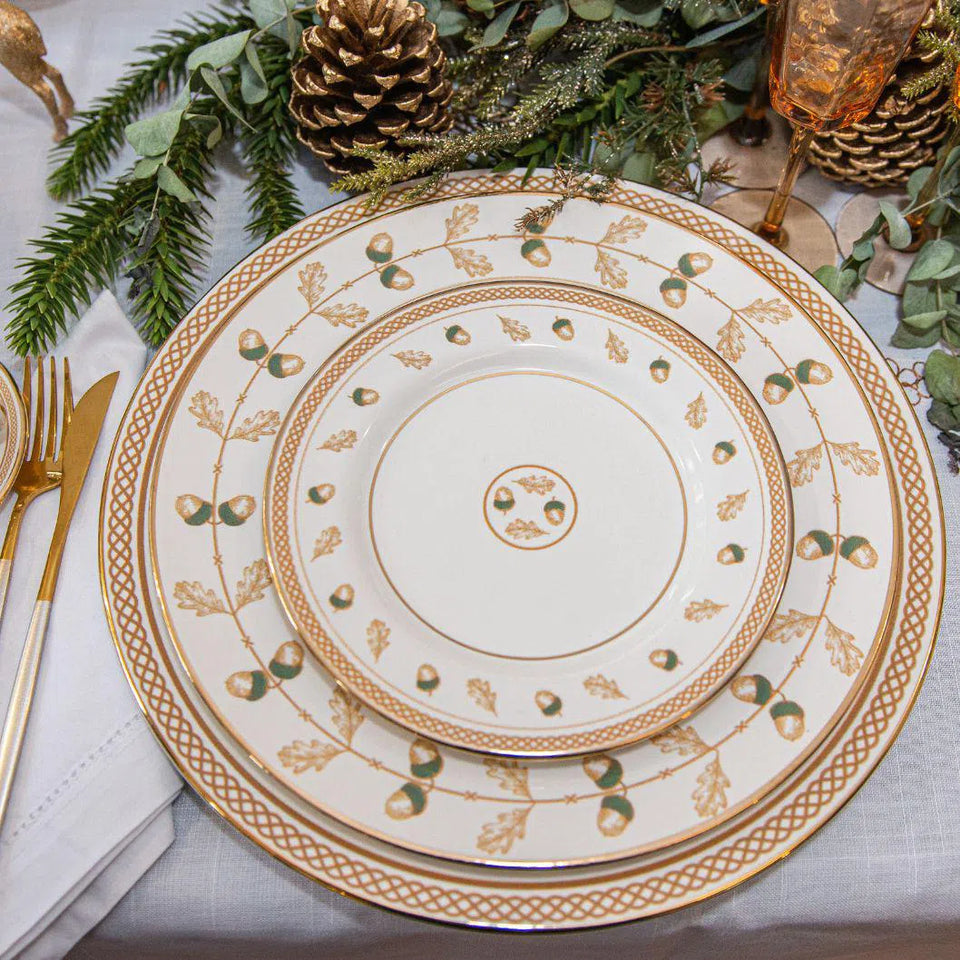 Jogo 6 Sousplats Cerâmica Nuts Filete de Ouro 34cm Alleanza