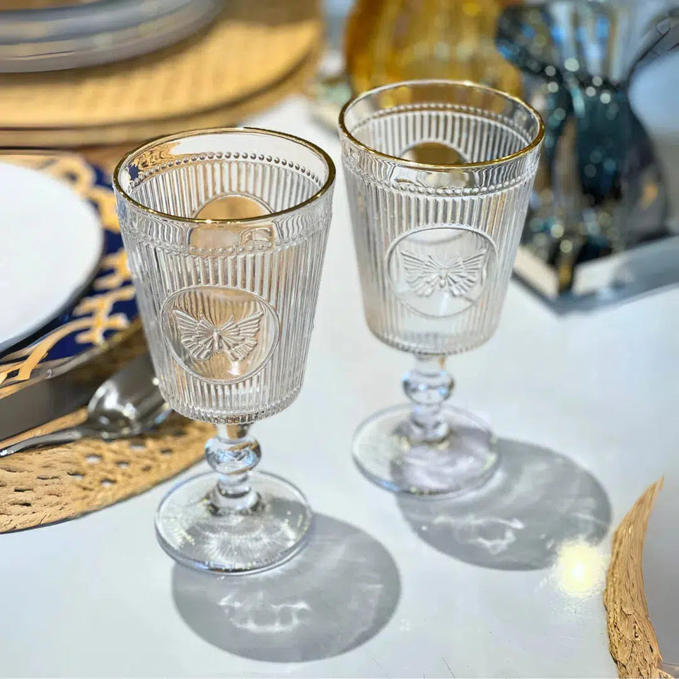 Jogo 6 Taças em Vidro Borboleta Gold Rim 325ml L'Hermitage