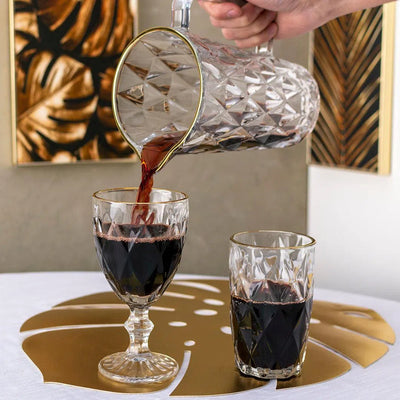 Jogo 6 Taças para Água Vidro Diamond Com Fio Ouro 320ml