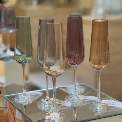 Jogo 6 Taças para Champanhe em Cristal Bohemia Ardea Bege Imperial 220ml