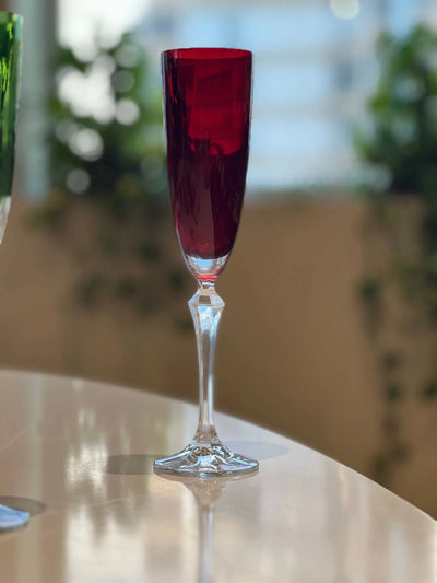 Jogo 6 Taças para Espumante em Cristal Bohemia Elizabeth Vermelho 200ml