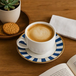 Jogo 6 Xícaras Café Cerâmica Branca Pires Sprite Azul 85ml Alleanza