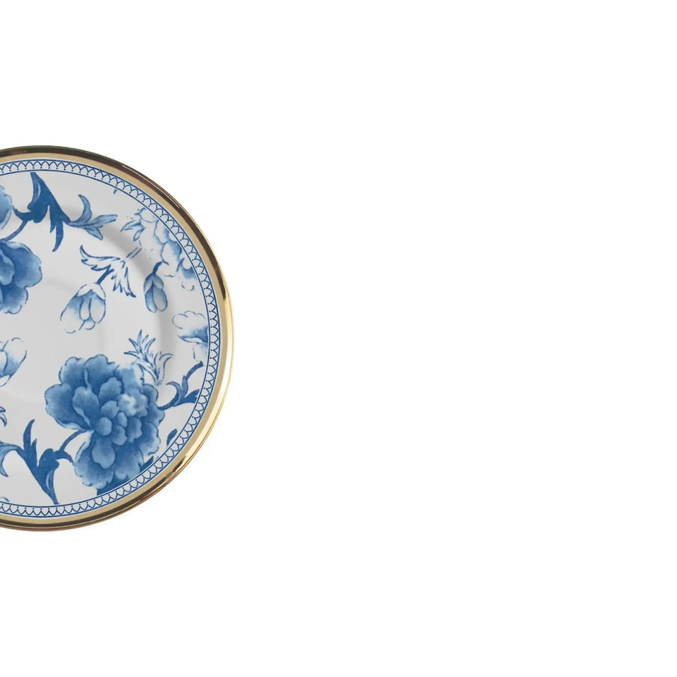 Jogo 6 Xícaras Café Cerâmica Pires Chinese Blue Filete Ouro 85ml Alleanza