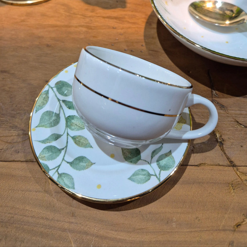 Jogo 6 Xícaras Café Cerâmica Pires Donatella Filete Ouro 80ml Alleanza