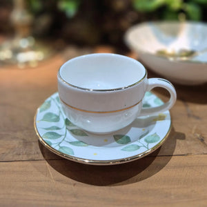 Jogo 6 Xícaras Café Cerâmica Pires Donatella Filete Ouro 80ml Alleanza