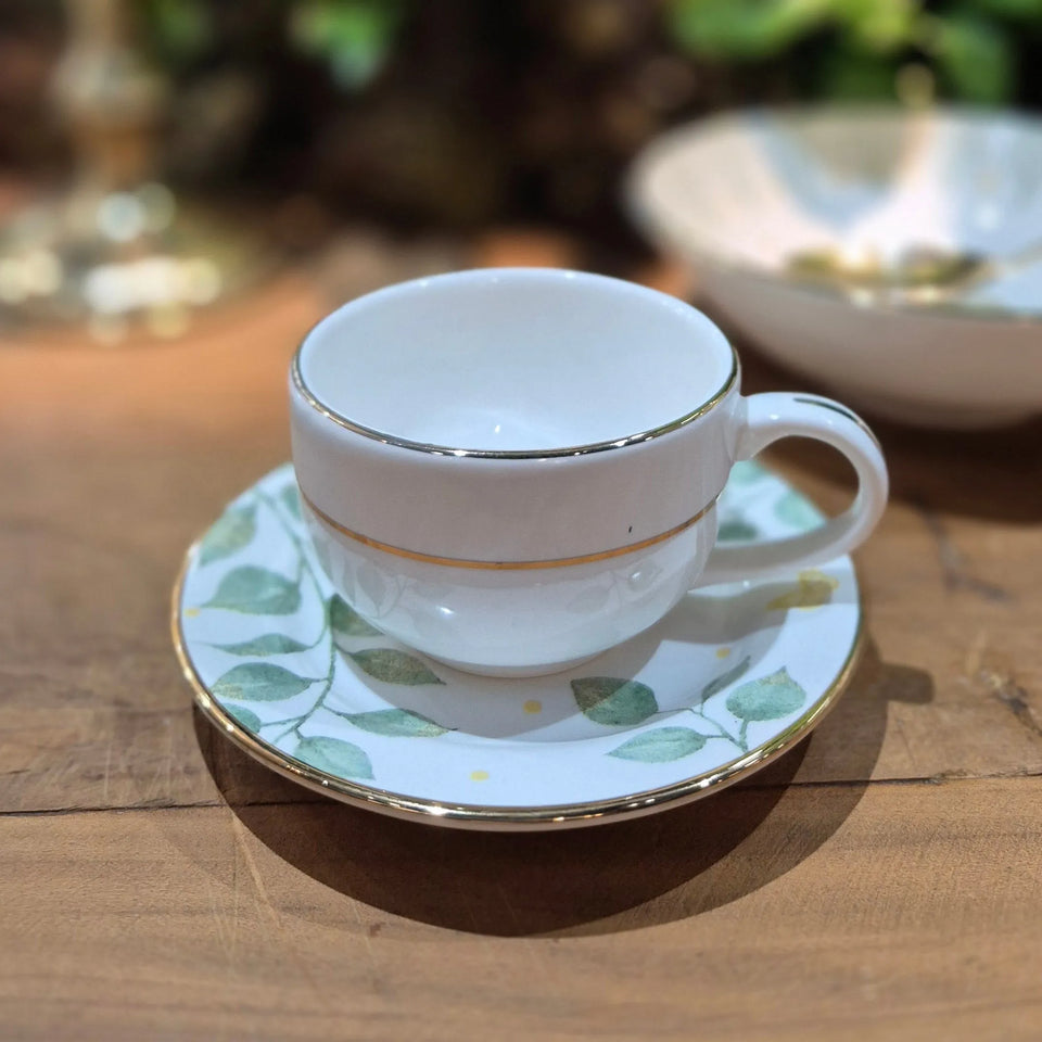 Jogo 6 Xícaras Café Cerâmica Pires Donatella Filete Ouro 80ml Alleanza