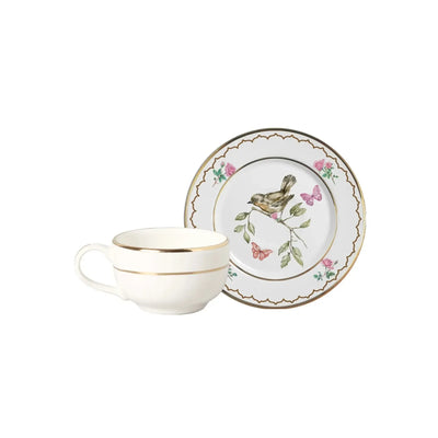 Jogo 6 Xícaras Café Cerâmica Sweet Bird Filete Ouro 85ml Alleanza