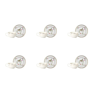 Jogo 6 Xícaras Café Cerâmica Sweet Bird Filete Ouro 85ml Alleanza