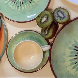 Jogo 6 Xícaras Chá Cerâmica Amarela Pires Coup Kiwi 250ml Alleanza
