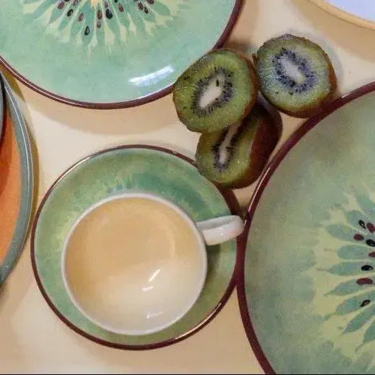 Jogo 6 Xícaras Chá Cerâmica Amarela Pires Coup Kiwi 250ml Alleanza