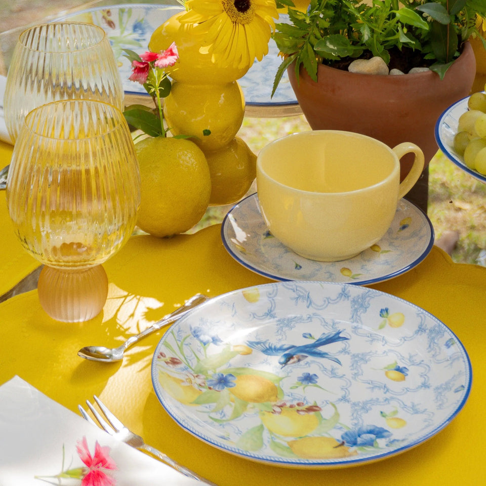 Jogo 6 Xícaras Chá Cerâmica Amarela Pires Coup Sicilia 250ml Alleanza