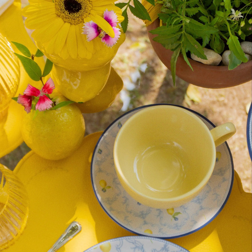 Jogo 6 Xícaras Chá Cerâmica Amarela Pires Coup Sicilia 250ml Alleanza