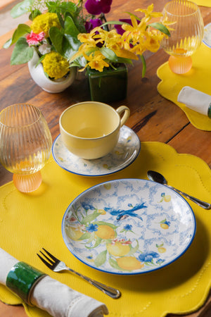 Jogo 6 Xícaras Chá Cerâmica Amarela Pires Coup Sicilia 250ml Alleanza