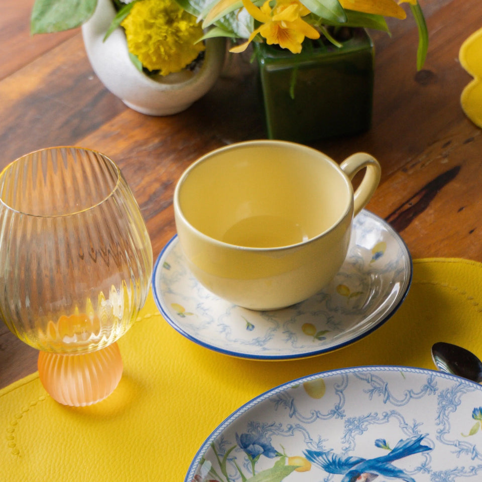 Jogo 6 Xícaras Chá Cerâmica Amarela Pires Coup Sicilia 250ml Alleanza