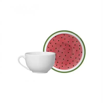 Jogo 6 Xícaras Chá Cerâmica Branca Pires Coup Melancia 250ml Alleanza