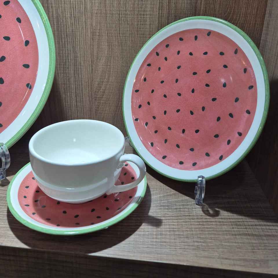 Jogo 6 Xícaras Chá Cerâmica Branca Pires Coup Melancia 250ml Alleanza