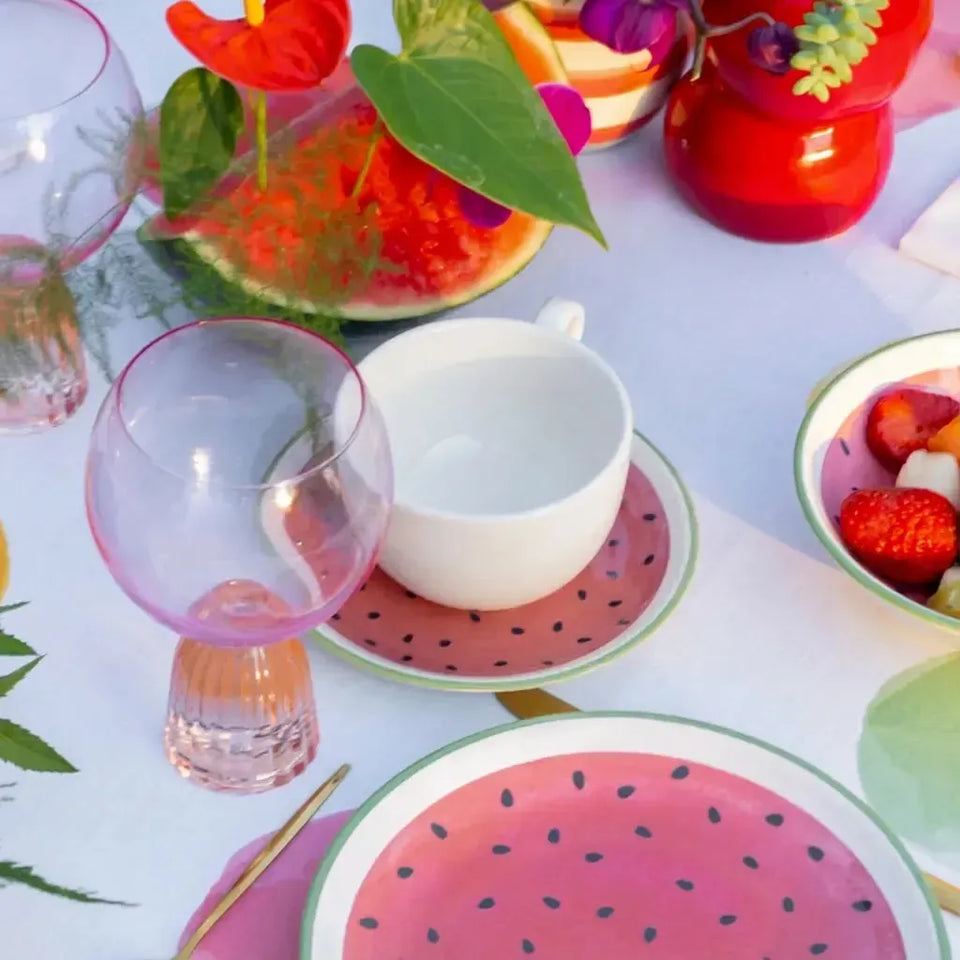Jogo 6 Xícaras Chá Cerâmica Branca Pires Coup Melancia 250ml Alleanza