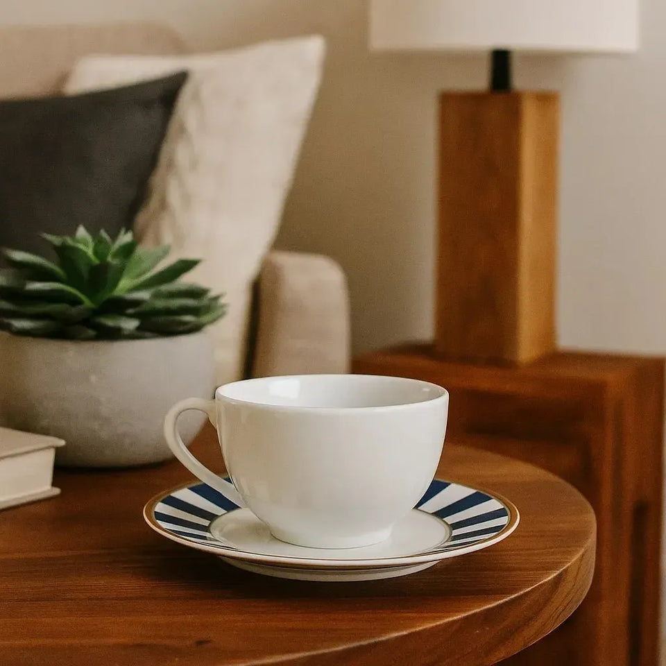 Jogo 6 Xícaras Chá Cerâmica Branca Pires Sprite Azul 250ml Alleanza