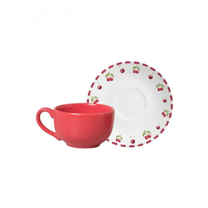 Jogo 6 Xícaras Chá Cerâmica Pires Amarena 250ml Alleanza