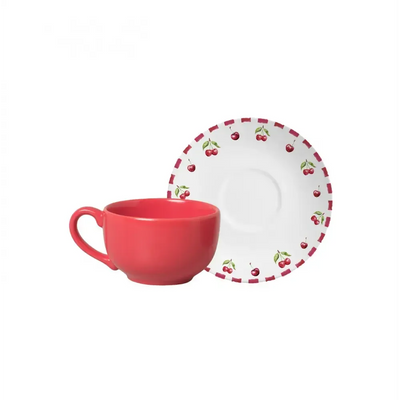 Jogo 6 Xícaras Chá Cerâmica Pires Amarena 250ml Alleanza