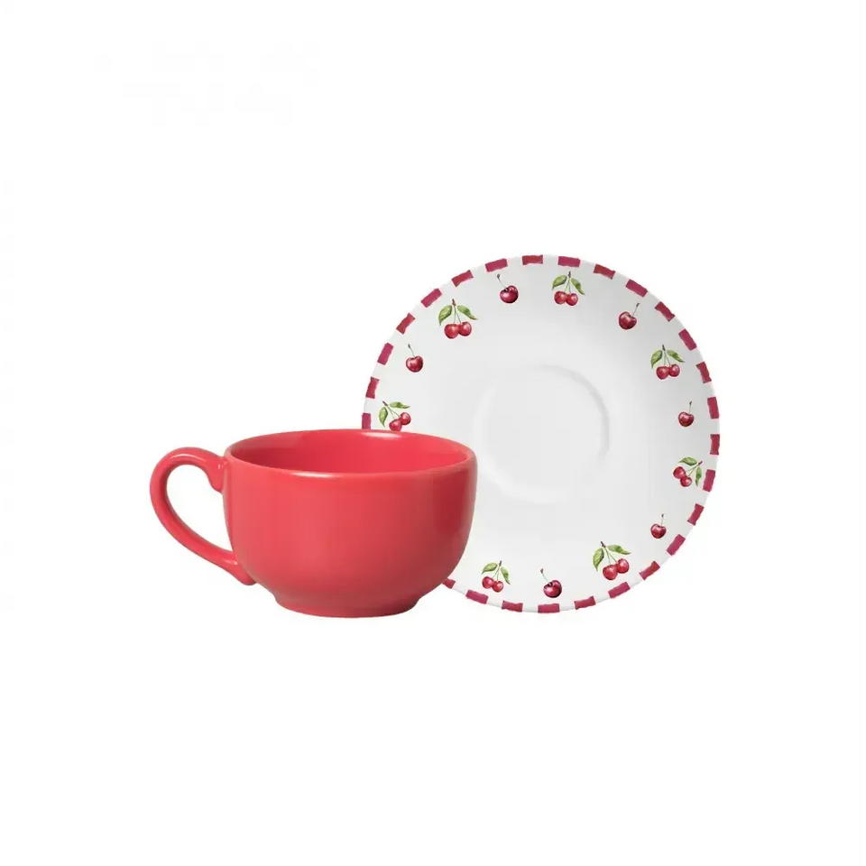 Jogo 6 Xícaras Chá Cerâmica Pires Amarena 250ml Alleanza