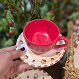 Jogo 6 Xícaras Chá Cerâmica Pires Amarena 250ml Alleanza