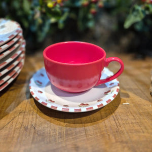 Jogo 6 Xícaras Chá Cerâmica Pires Amarena 250ml Alleanza