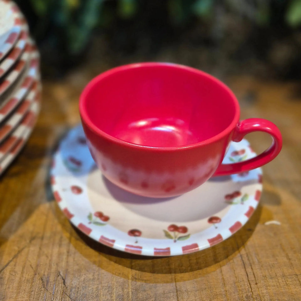 Jogo 6 Xícaras Chá Cerâmica Pires Amarena 250ml Alleanza