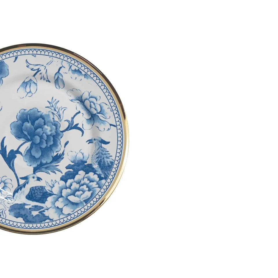 Jogo 6 Xícaras Chá Cerâmica Pires Chinese Blue Filete Ouro 250ml Alleanza