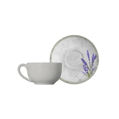 Jogo 6 Xícaras Chá Cerâmica Pires Coup Alfazema 250ml Alleanza