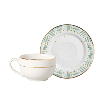 Jogo 6 Xícaras Chá Cerâmica Pires Donatella Filete Ouro 250ml Alleanza