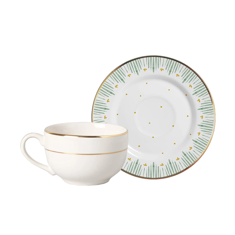 Jogo 6 Xícaras Chá Cerâmica Pires Donatella Filete Ouro 250ml Alleanza