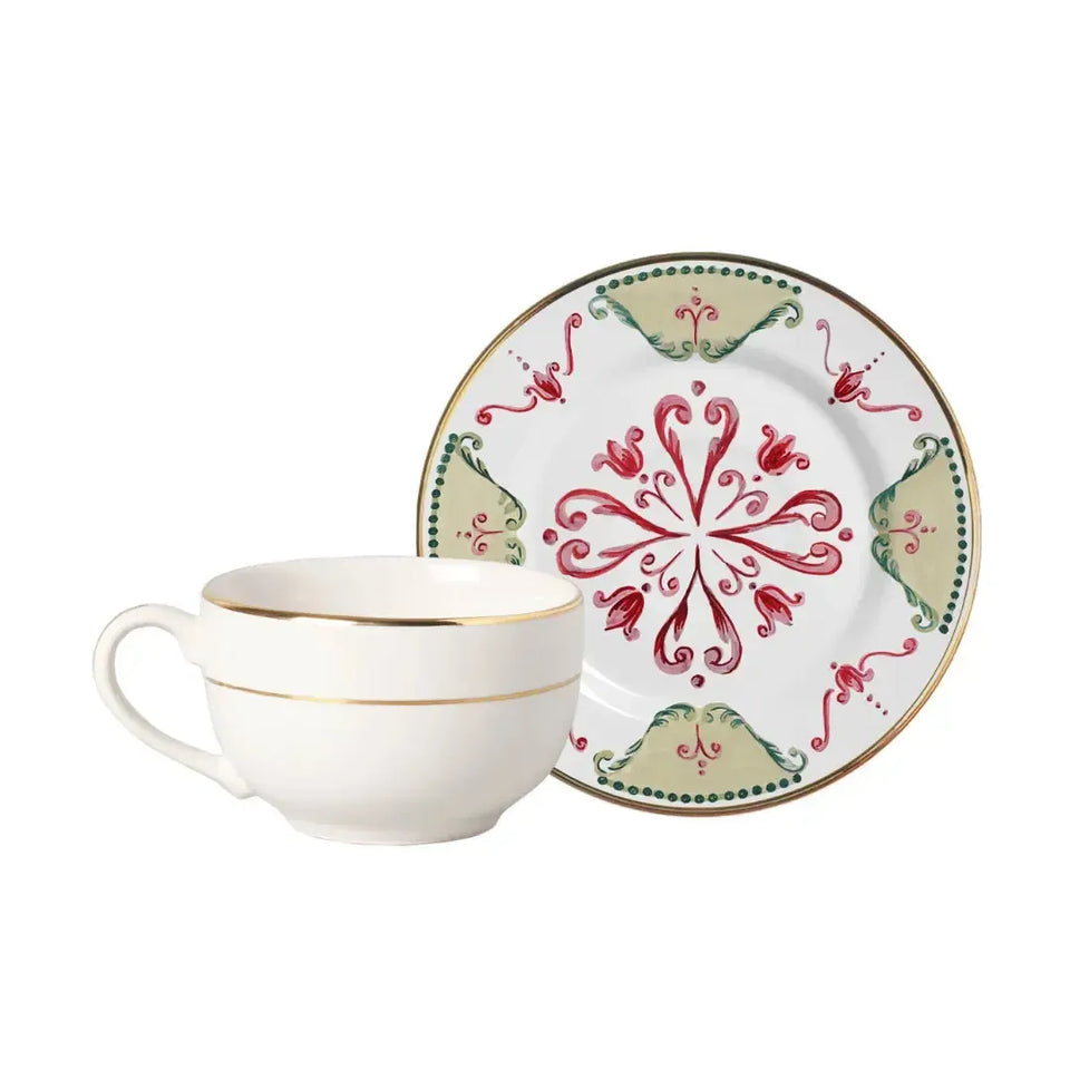 Jogo 6 Xícaras Chá Cerâmica Ravello Filete Ouro 250ml Alleanza