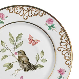 Jogo 6 Xícaras Chá Cerâmica Sweet Bird Filete Ouro 250ml Alleanza