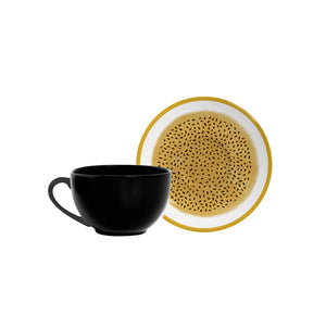 Jogo 6 Xícaras Chá Preta Cerâmica Pires Maracujá 250ml Alleanza