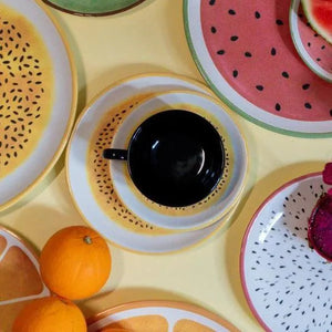 Jogo 6 Xícaras Chá Preta Cerâmica Pires Maracujá 250ml Alleanza