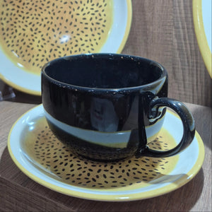 Jogo 6 Xícaras Chá Preta Cerâmica Pires Maracujá 250ml Alleanza