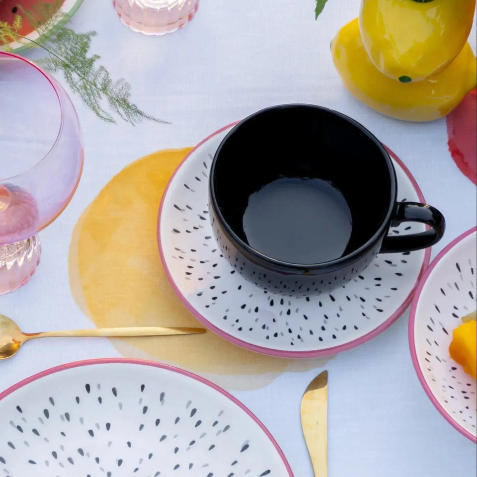 Jogo 6 Xícaras Chá Preta Cerâmica Pires Pitaya 250ml Alleanza