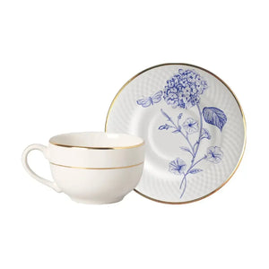 Jogo 6 Xícaras Chá com Pires Cerâmica Adelaide Filete Ouro 250ml Alleanza