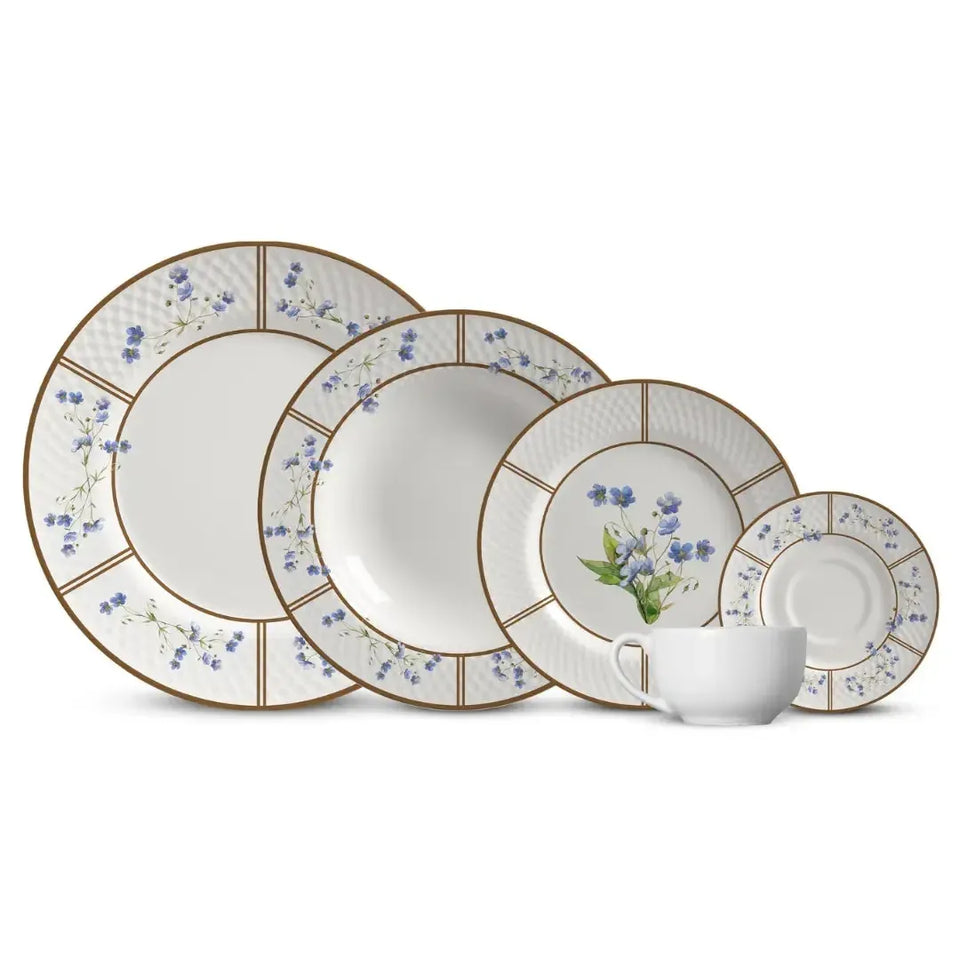 Jogo 6 Xícaras Chá com Pires Cerâmica Adelaide Filete Ouro 250ml Alleanza