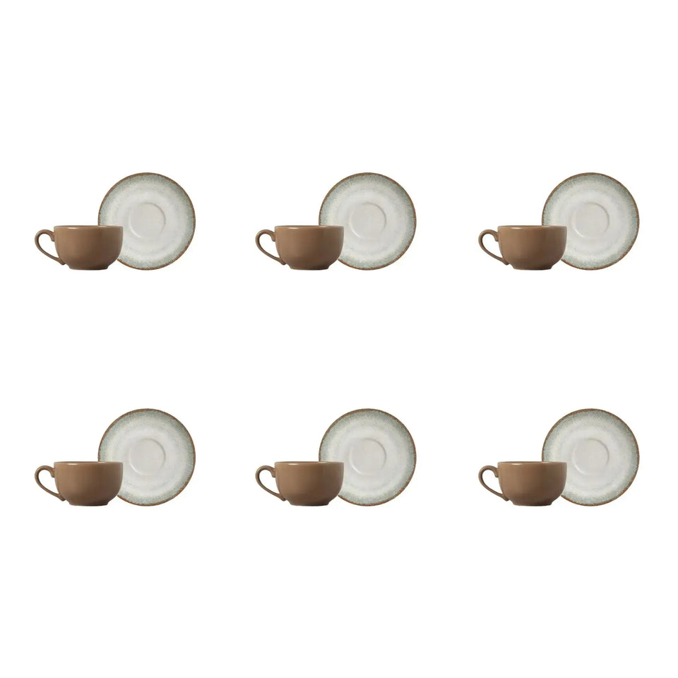 Jogo 6 Xícaras Chá com Pires Coup Cerâmica Durban 250ml Alleanza