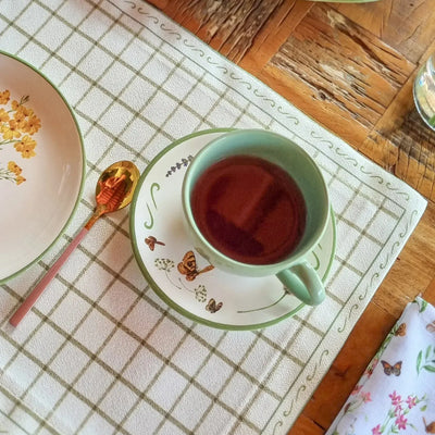 Jogo 6 Xícaras Chá com Pires Coup Cerâmica Jardim Campestre 250ml Alleanza