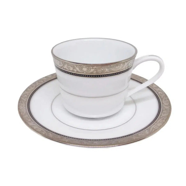 Jogo 6 Xícaras de Café c/ Pires Porcelana Regent Platinum 100ml Noritake