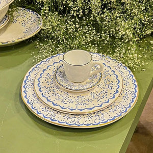 Jogo 6 Xícaras de Café com Pires Cerâmica Arabesco Azul 90ml Scalla