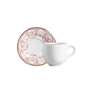 Jogo 6 Xícaras de Café com Pires Cerâmica Arabesco Rosa 90ml Scalla