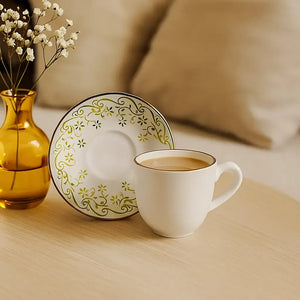 Jogo 6 Xícaras de Café com Pires Cerâmica Arabesco Verde 90ml Scalla