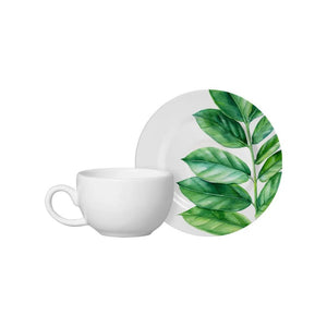 Jogo 6 Xícaras de Café com Pires Cerâmica Botânica 80ml Alleanza