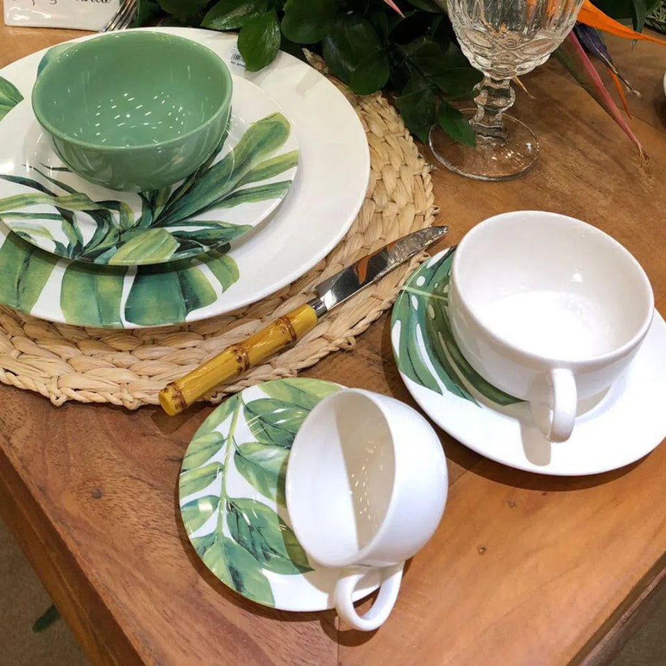 Jogo 6 Xícaras de Café com Pires Cerâmica Botânica 80ml Alleanza