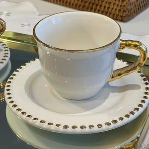 Jogo 6 Xícaras de Café com Pires Cerâmica Brasilis Branco com Filete em Ouro 100ml Scalla