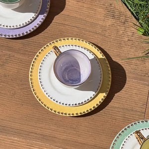 Jogo 6 Xícaras de Café com Pires Cerâmica Brasilis Colors com Filete em Ouro 100ml Scalla